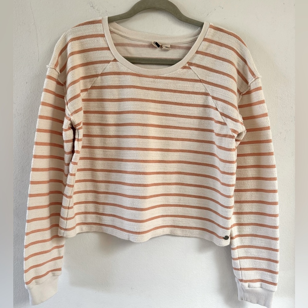 Roxy long sleeve medium striped cream and soft terra cotta cropped oversized top